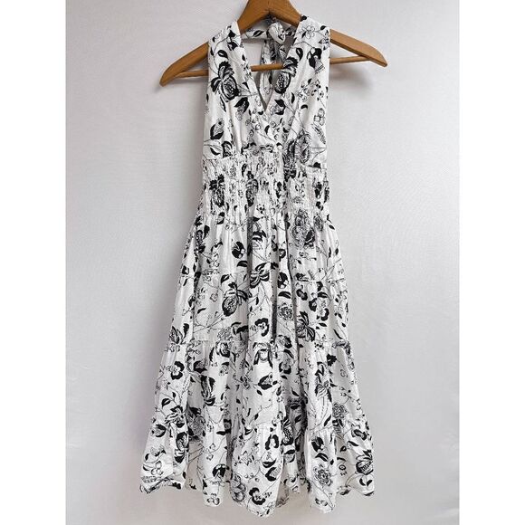 MPH Collection Womens Sleeveless Halter neck Backless A-line Mini Dress White Fl - Picture 1 of 11